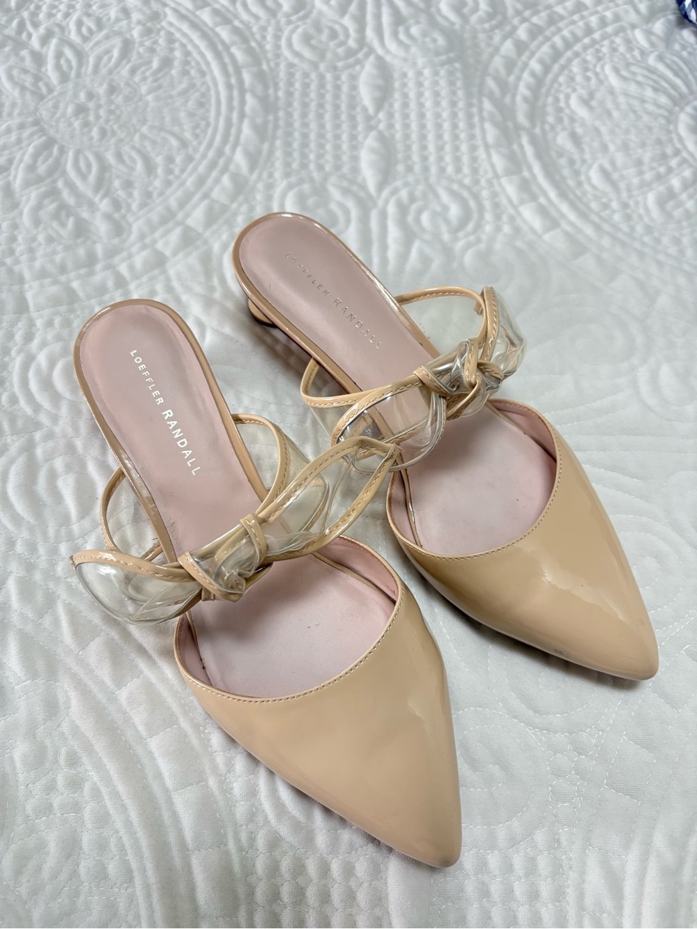 Loeffler Randall Maira Mule Bow Heel Beige Patent Leather Size 10 - Picture 5 of 9